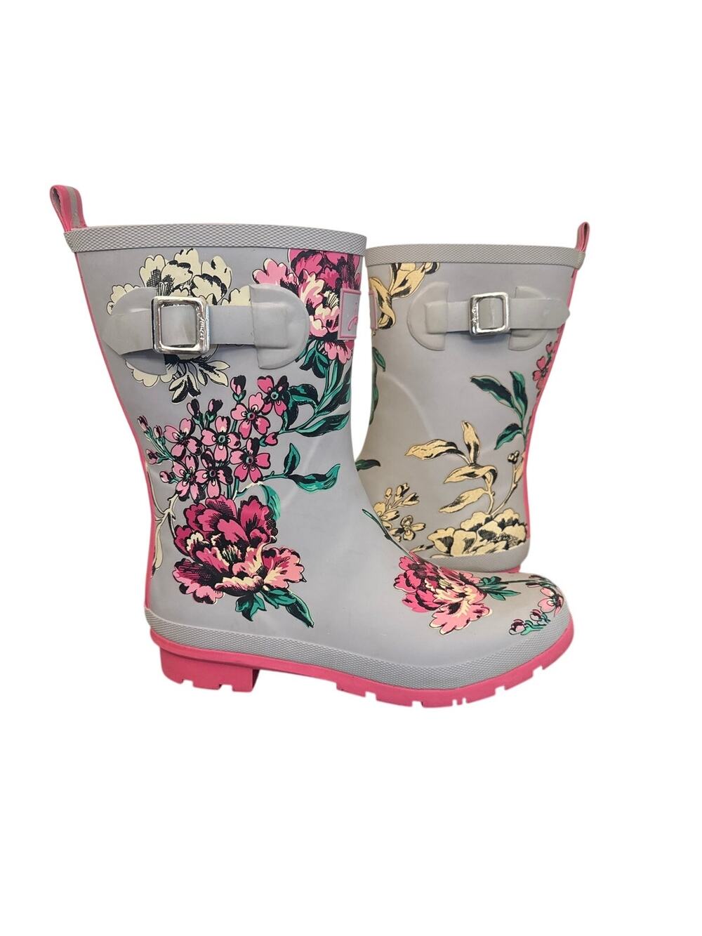 Joules Molly Welly Cottagecore Whimsical Silver Harvest Floral Rain Boots 10